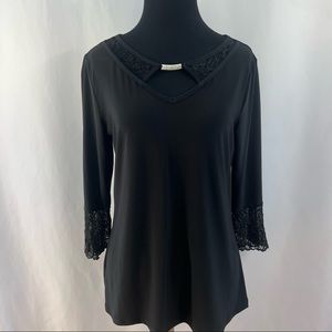 Belah & Codey Top Lace Keyhole Black Women S Small Bell Sleeve Dressy Rhinestone